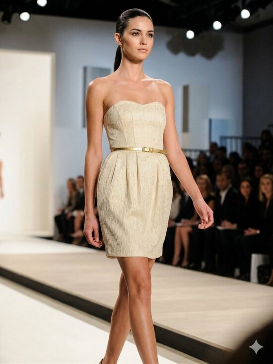 H&M Dresses & Skirts - H&M Classy Gold Strapless Cocktail Dress with Belt & Pockets - Size 4